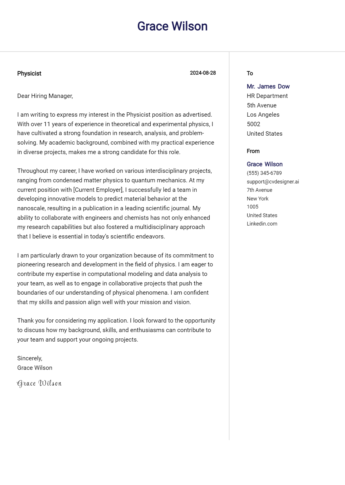 physicist cover letter example