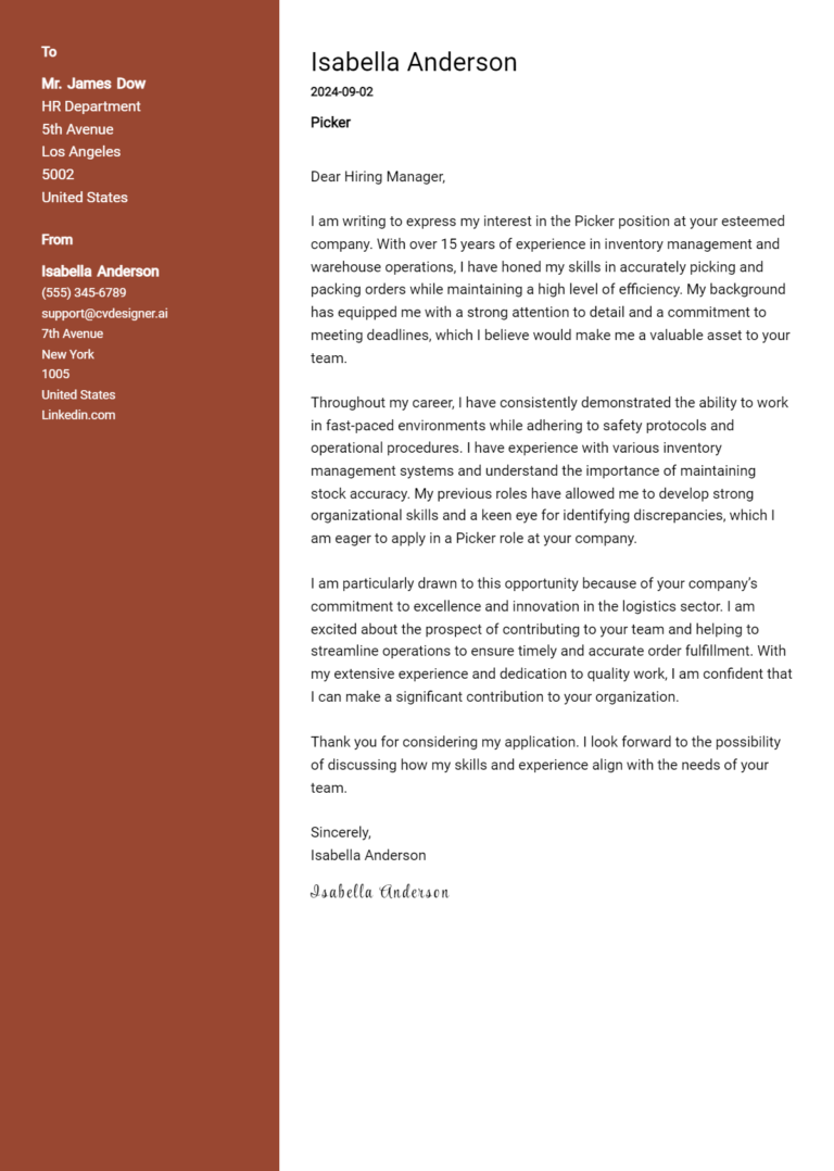 Picker Cover Letter Examples with Writing Tips for 2025