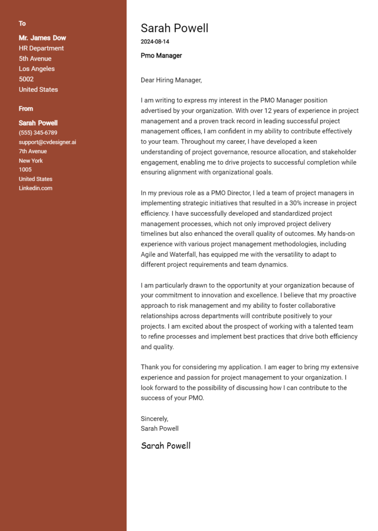 Pmo Manager Cover Letter Example for 2025 (Complete Writing Guide)