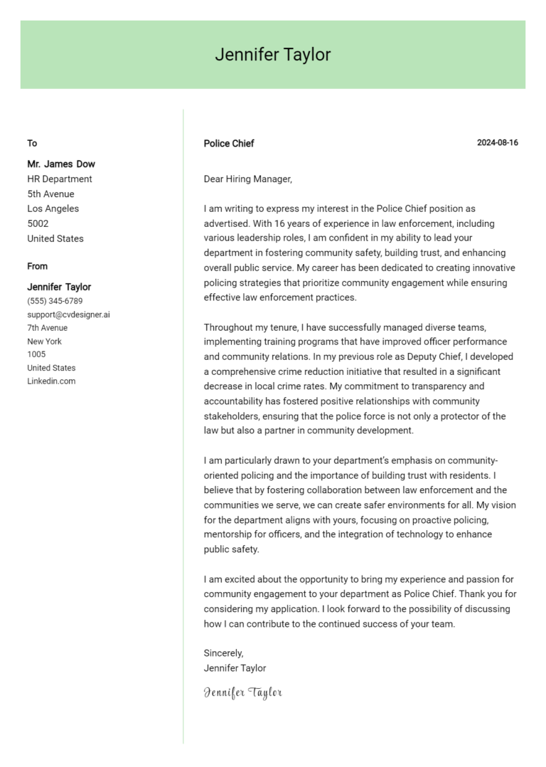 Police Chief Cover Letter Examples with Writing Tips for 2025