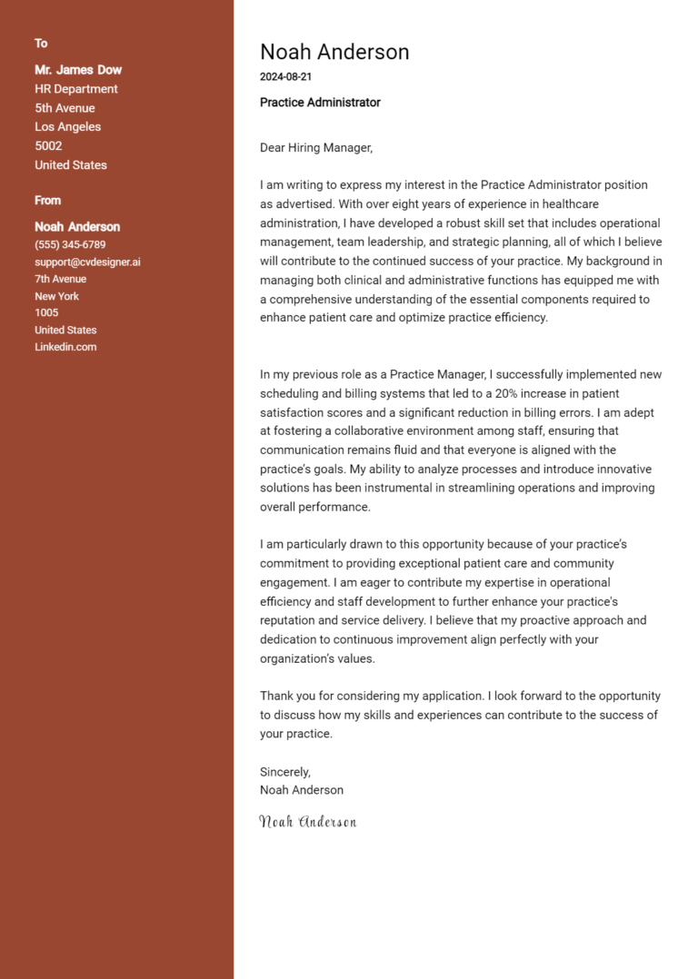 Practice Administrator Cover Letter Examples & Samples for 2025
