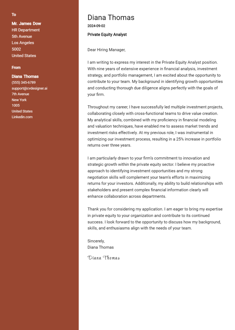 Private Equity Analyst Cover Letter Examples for 2025 (Downloadable)
