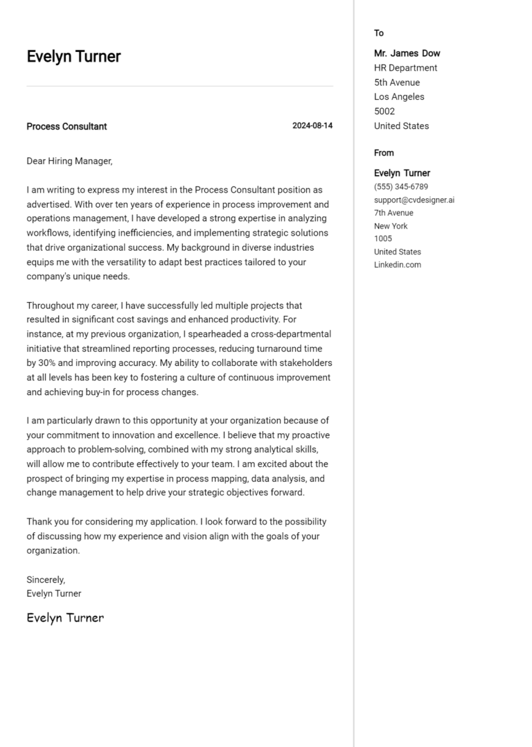 14 Process Consultant Cover Letter Examples with Writing Tips for 2025