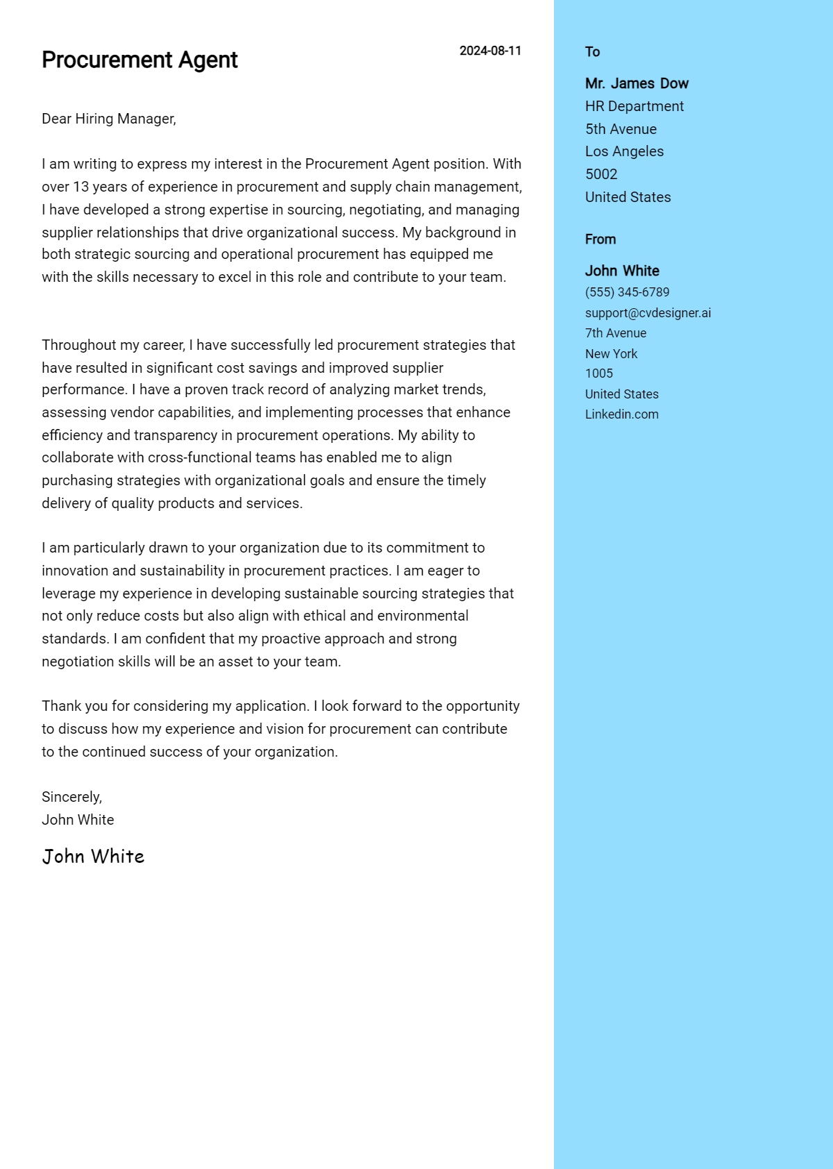 procurement agent cover letter example