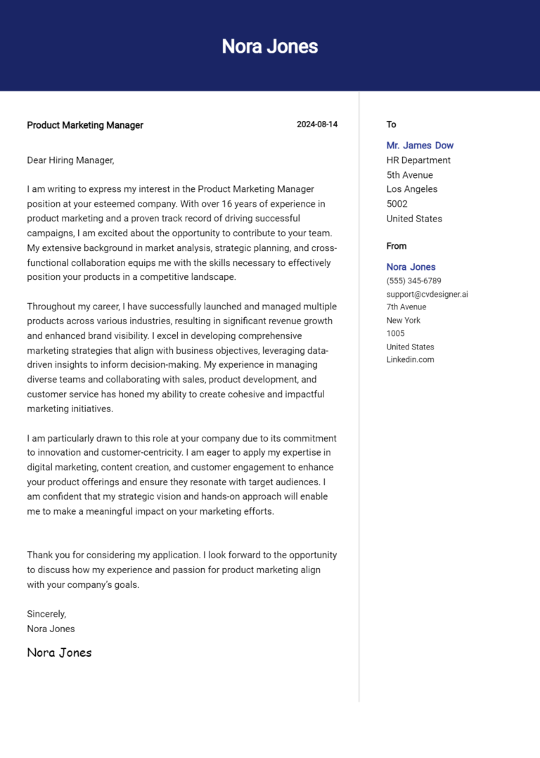 Product Marketing Manager Cover Letter Example for 2025 (Complete Writing Guide)
