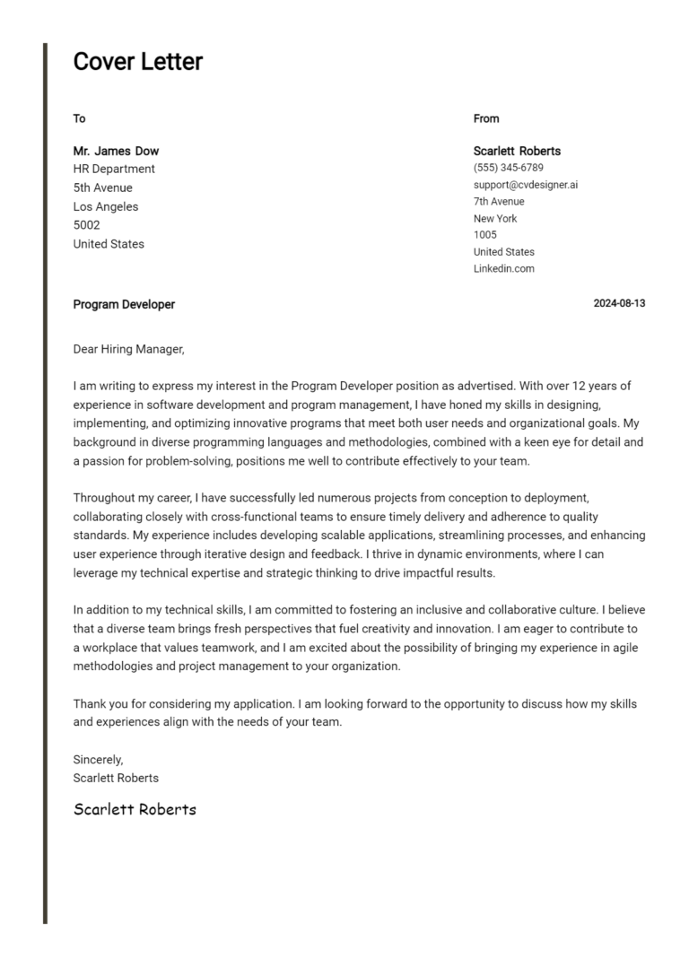 19 Program Developer Cover Letter Examples for 2025: Ultimate Guide
