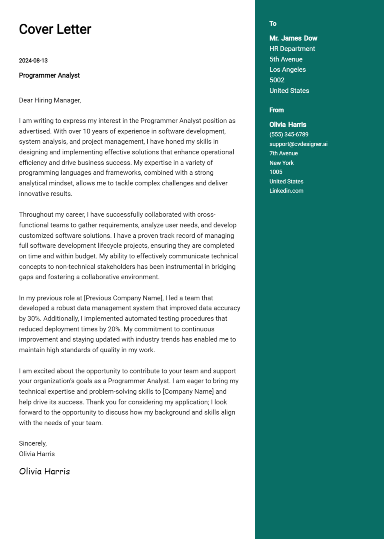 22 Programmer Analyst Cover Letter Examples with Writing Tips for 2025