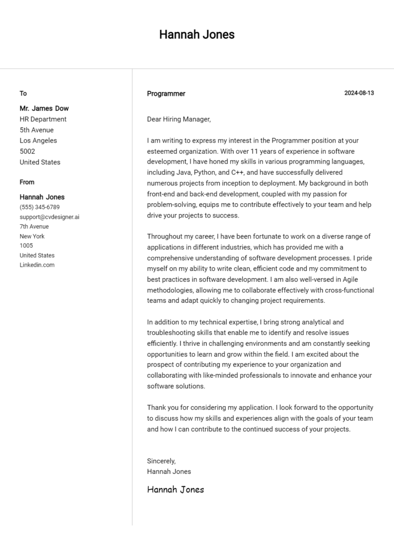 21 Programmer Cover Letter Examples for 2025: Ultimate Guide