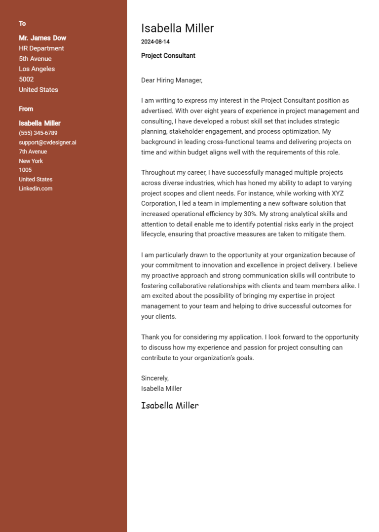 10 Project Consultant Cover Letter Example for 2025: Proven Tips