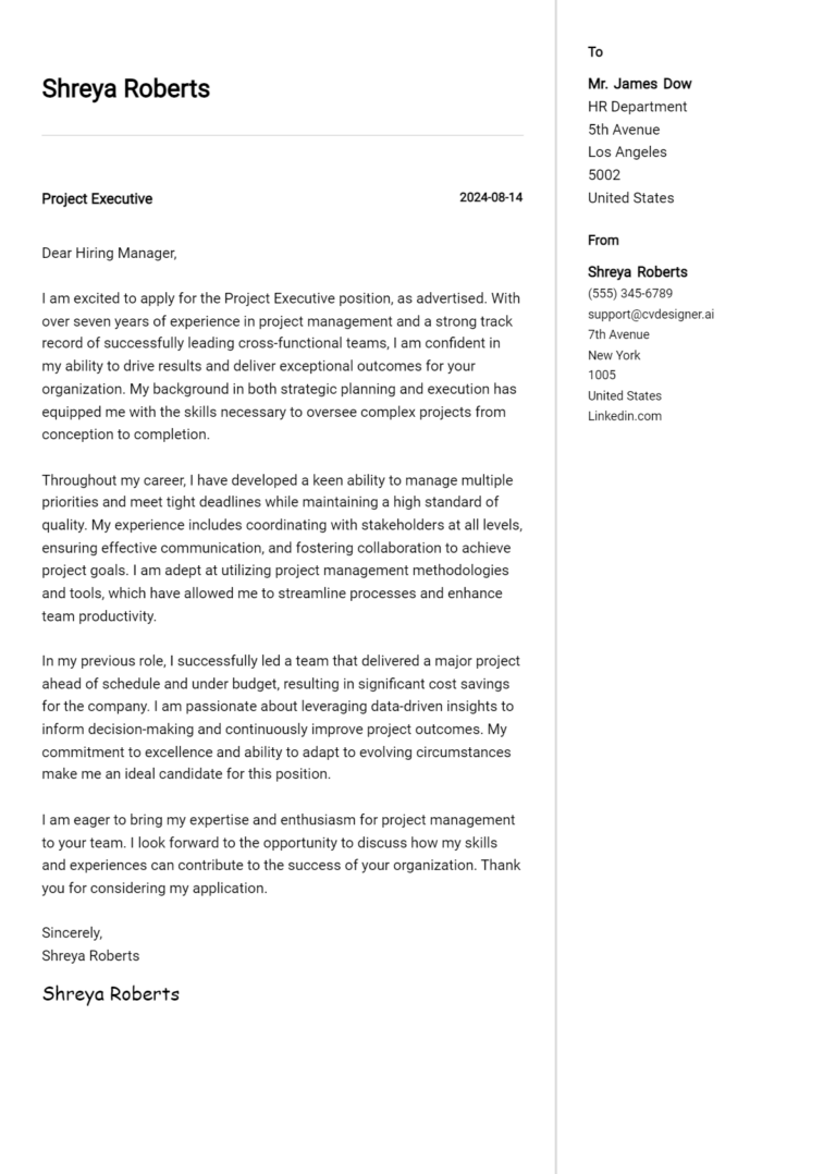 Project Executive Cover Letter Examples with Writing Tips for 2025 1 Project Executive Cover Letter Examples with Writing Tips for 2025