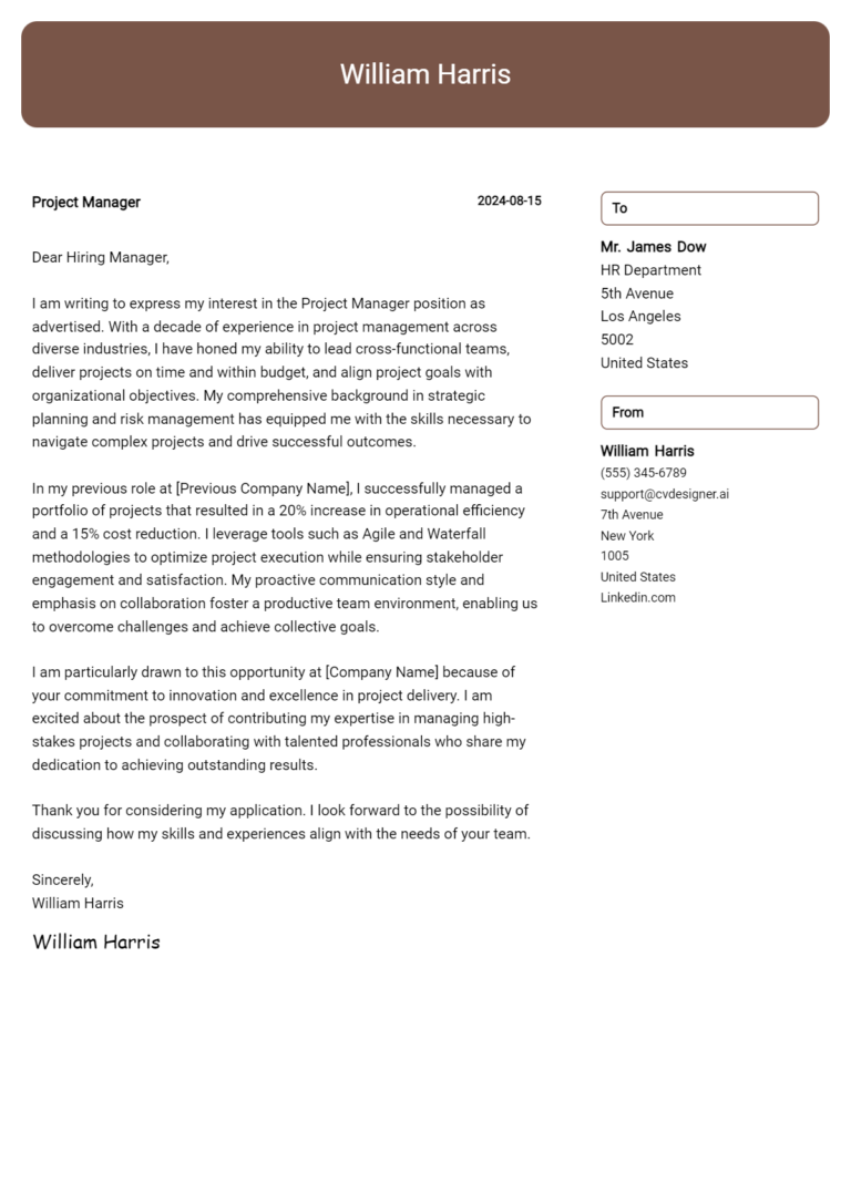 Project Manager Cover Letter Examples and Templates for 2025