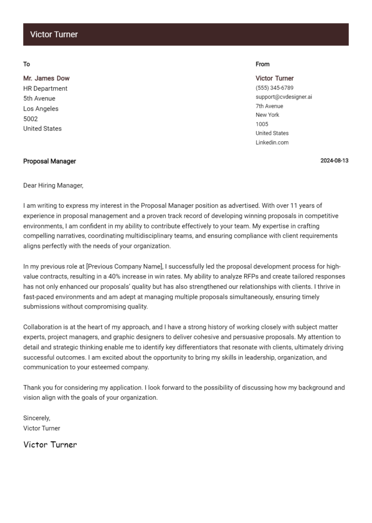 Proposal Manager Cover Letter Examples and Templates for 2025