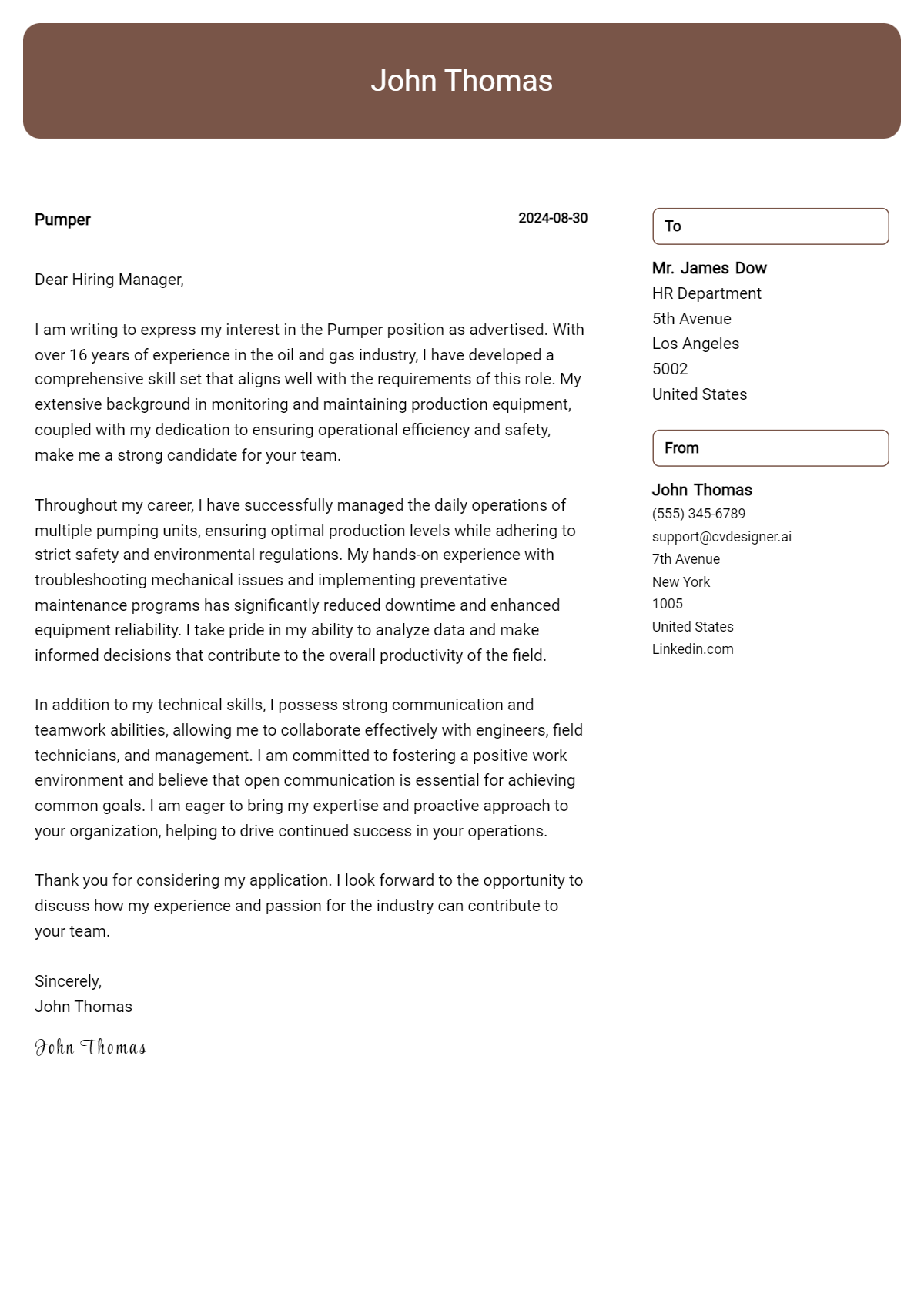 pumper cover letter example