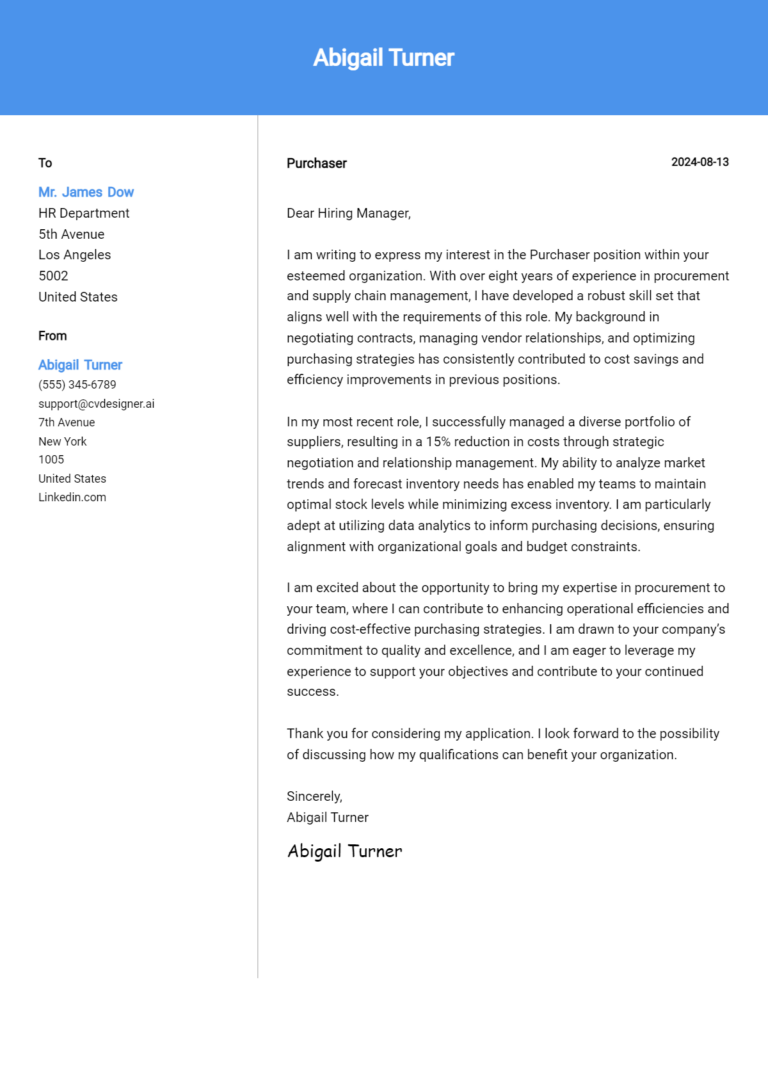 8 Purchaser Cover Letter Examples and Templates for 2025