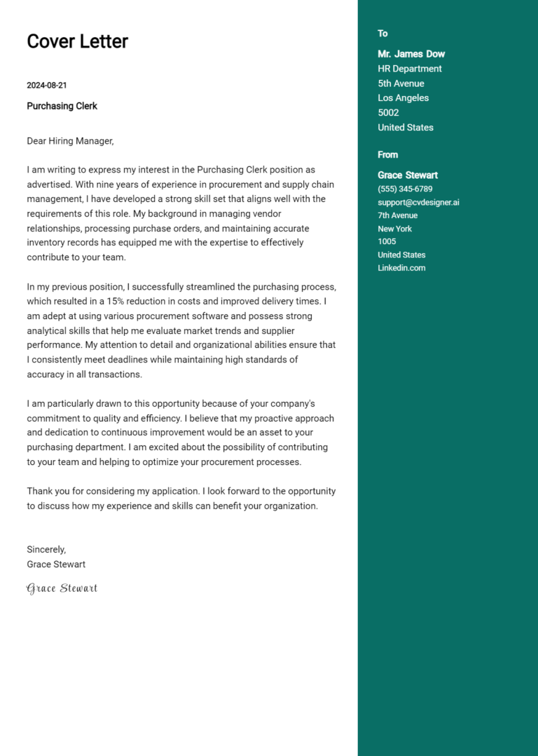 8 Purchasing Clerk Cover Letter Examples for 2025: Proven Tips