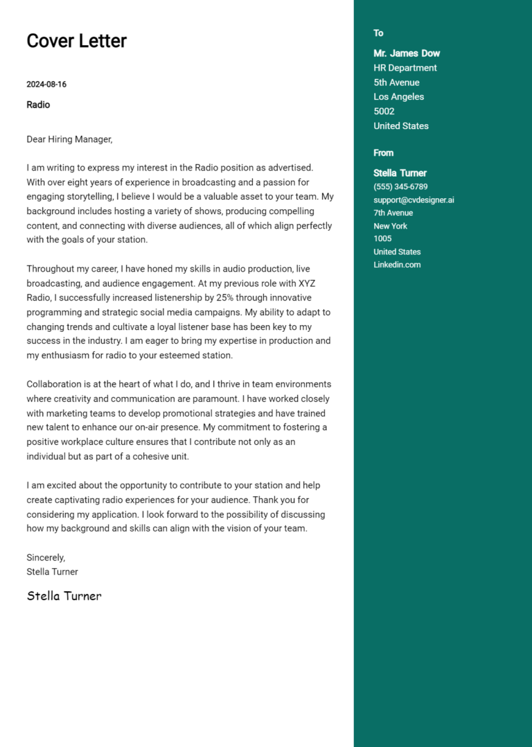 Radio Cover Letter Examples & Samples for 2025