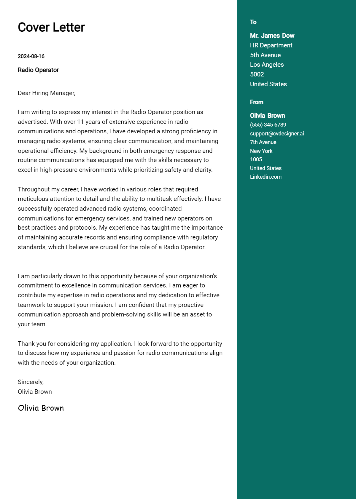 radio operator cover letter example