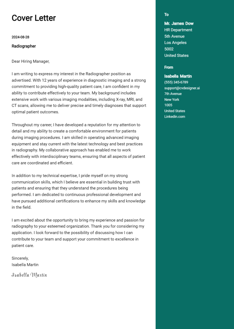Radiographer Cover Letter Examples and Templates for 2025