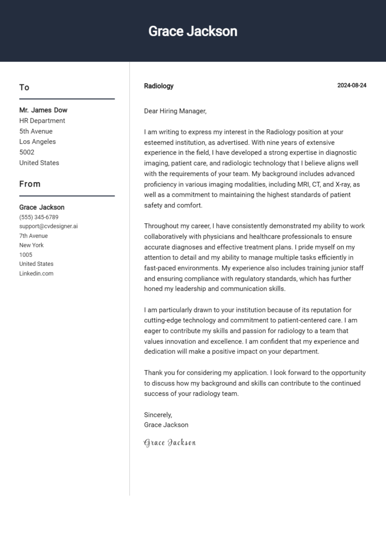 Radiology Cover Letter Example for 2025 (Download Templates)