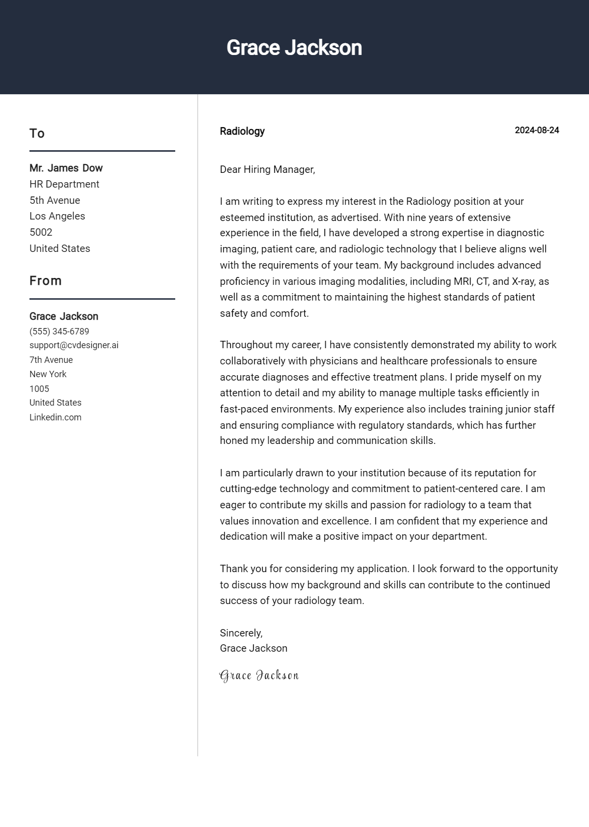 radiology cover letter example