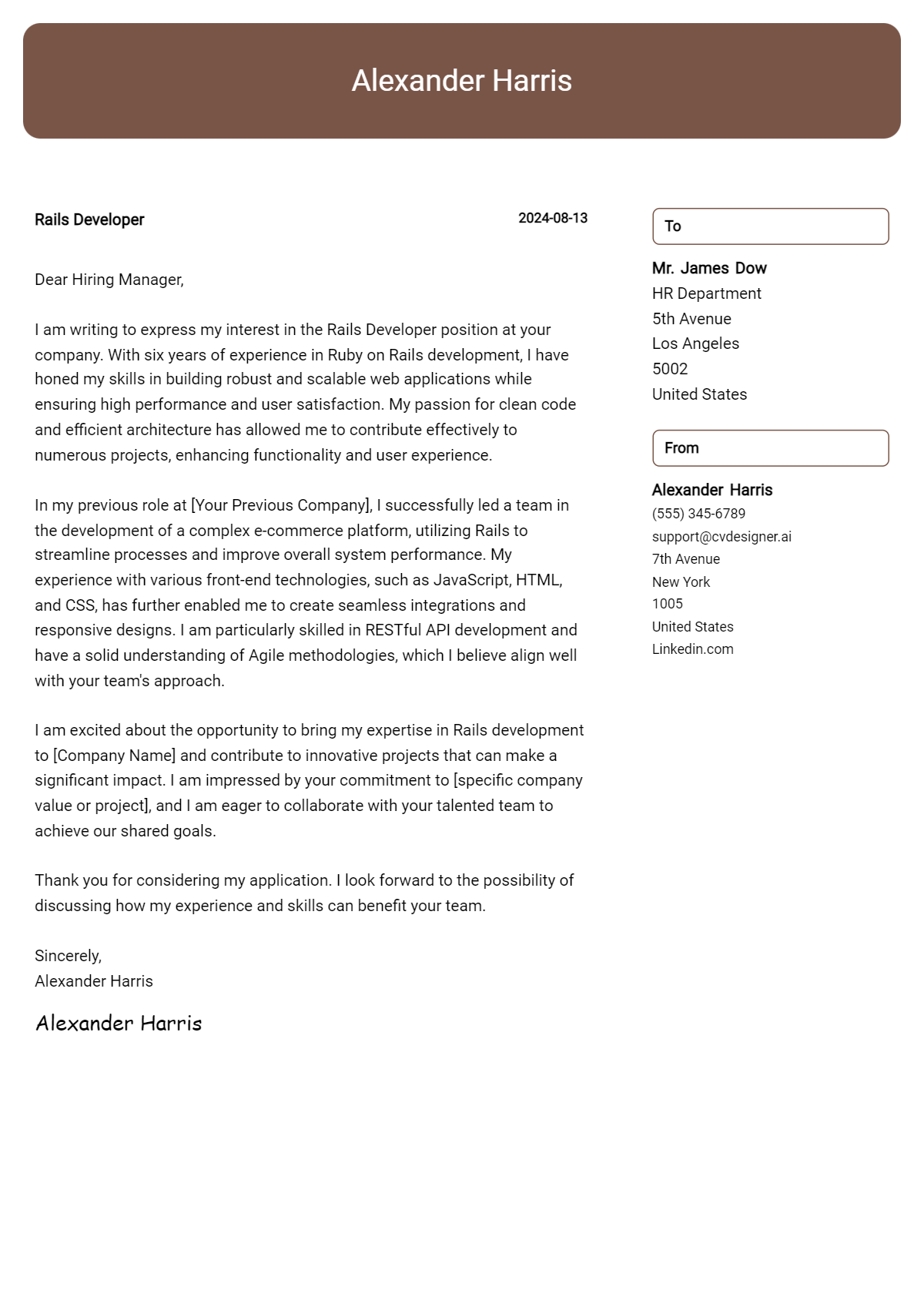 rails developer cover letter example