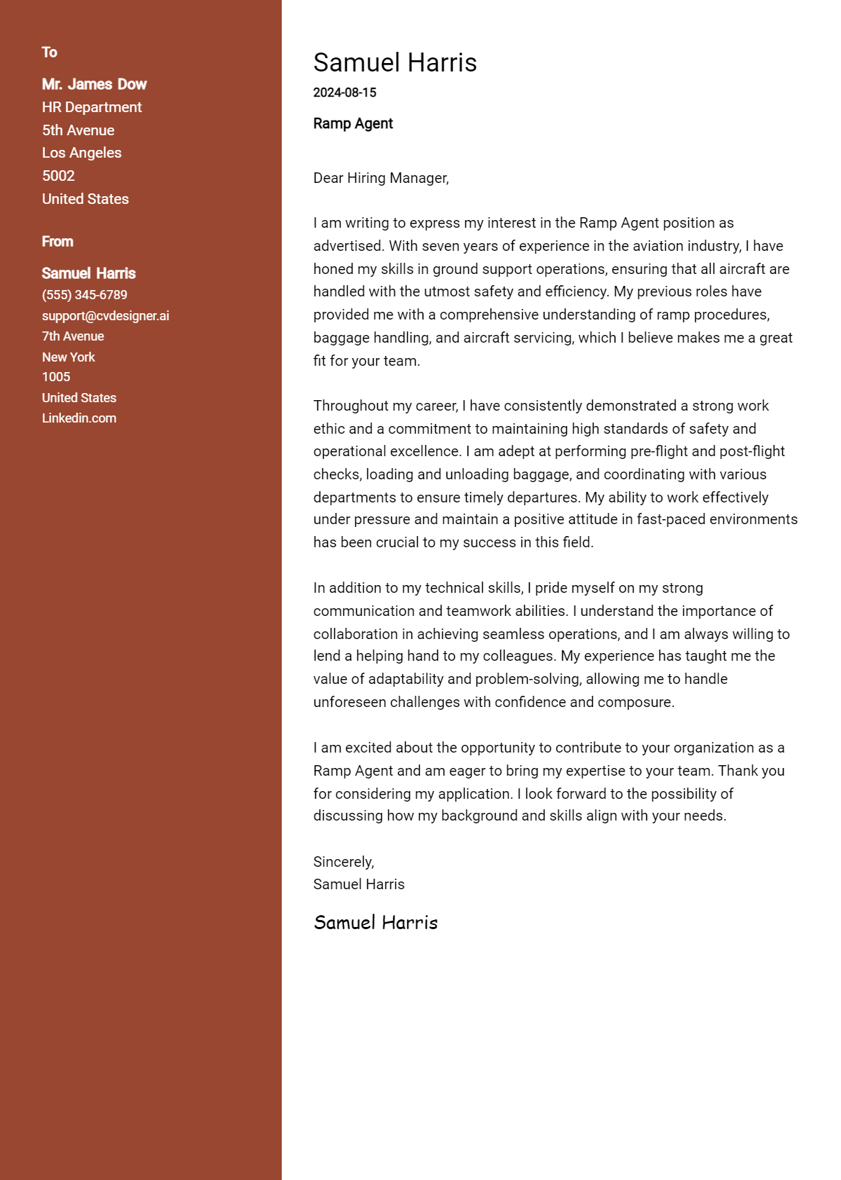 ramp agent cover letter example