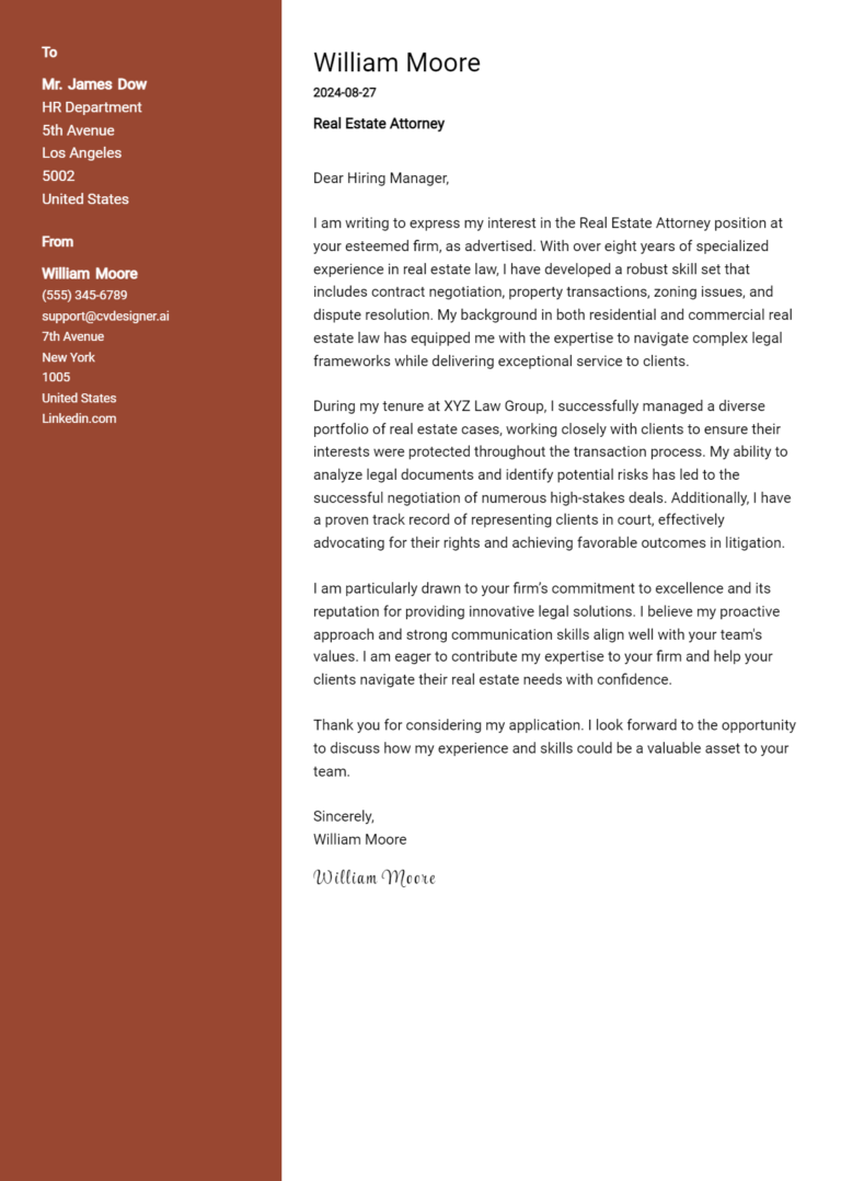 Real Estate Attorney Cover Letter Example for 2025 (Free Templates)