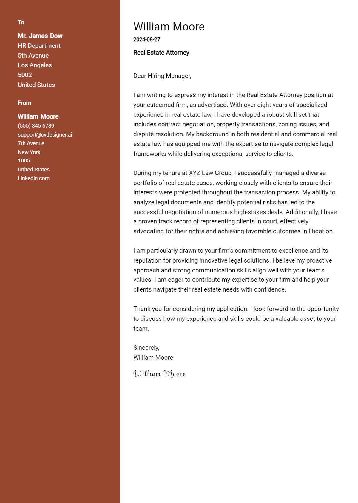 real estate attorney cover letter example