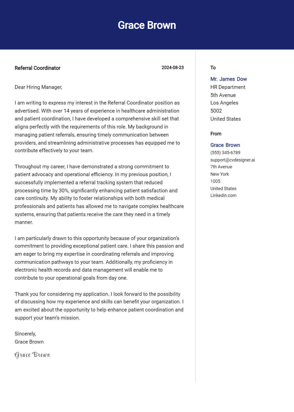 referral coordinator cover letter example