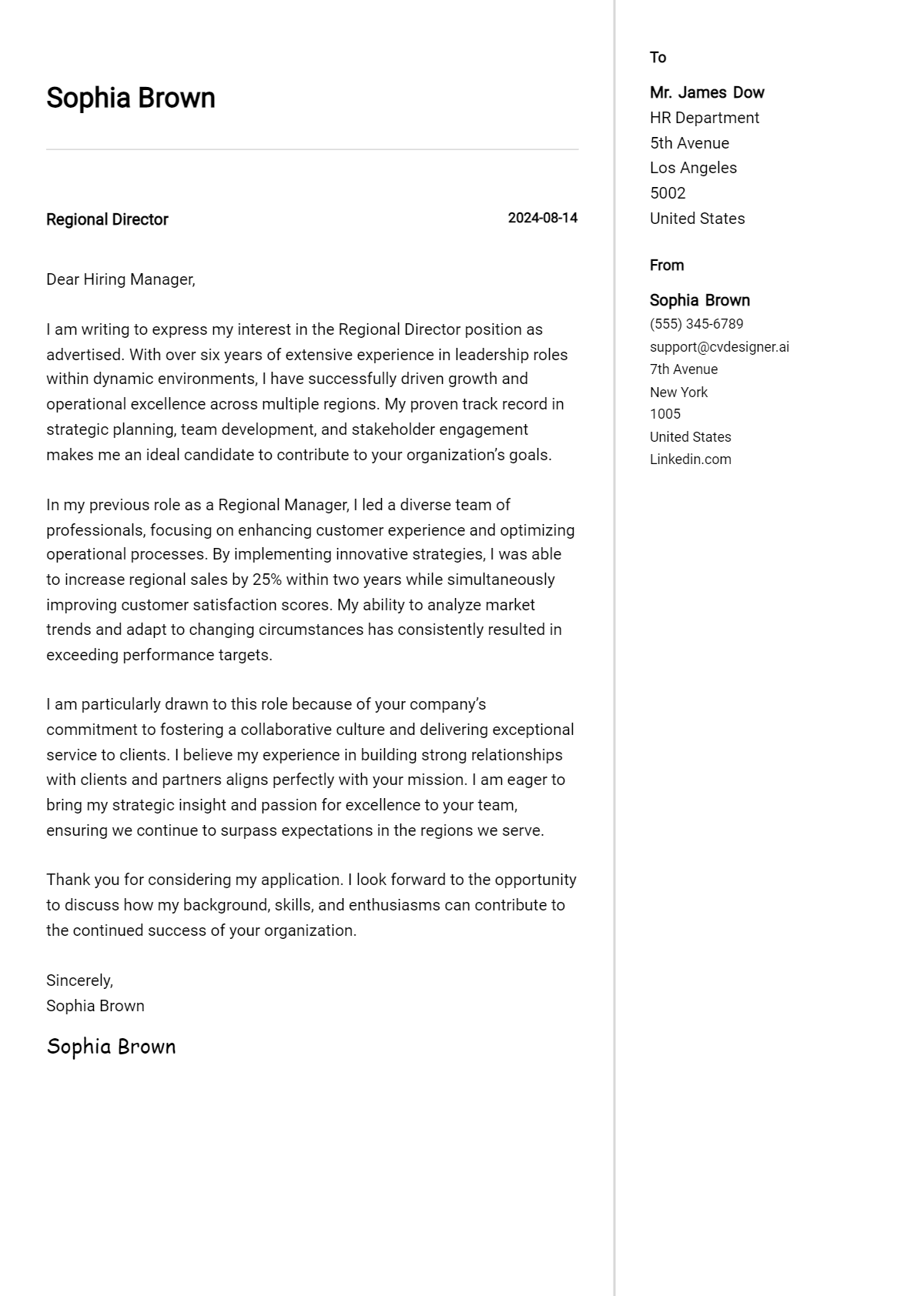 regional director cover letter example