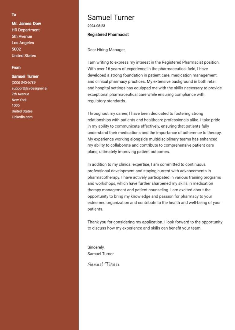 6 Registered Pharmacist Cover Letter Examples for 2025 (Downloadable)
