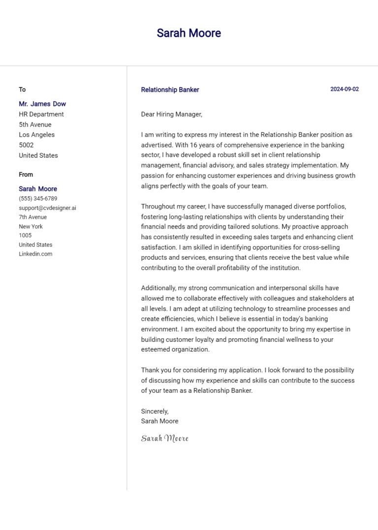 16 Relationship Banker Cover Letter Examples with Writing Tips for 2025