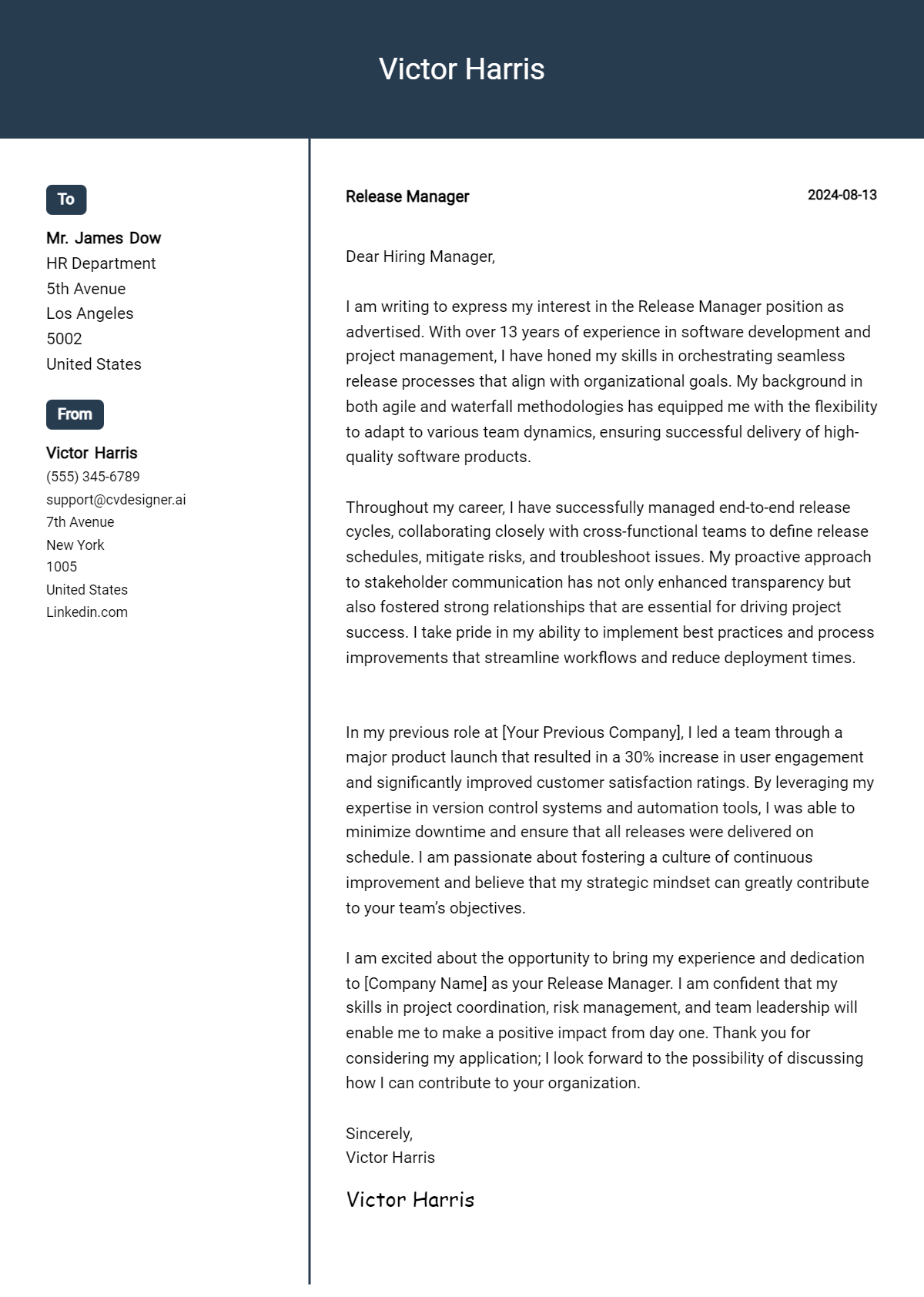 release manager cover letter example