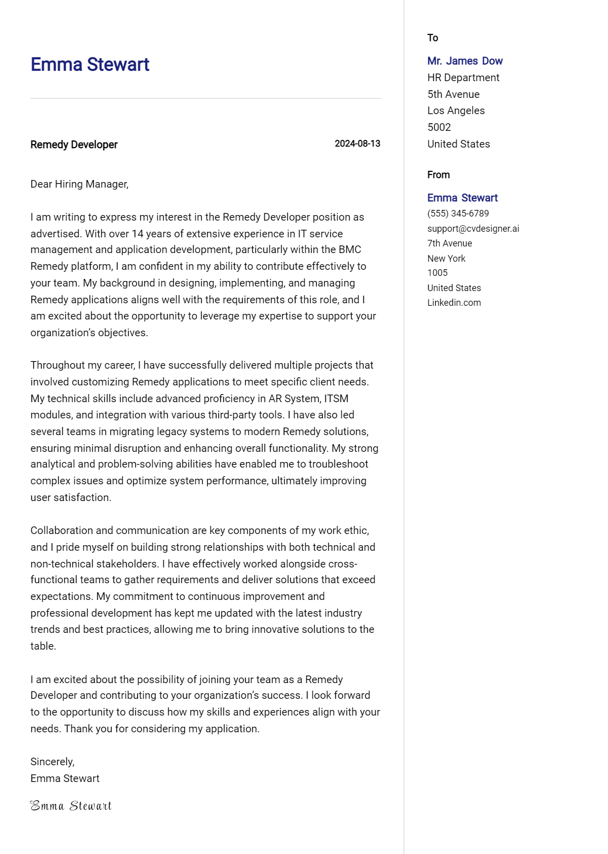 remedy developer cover letter example