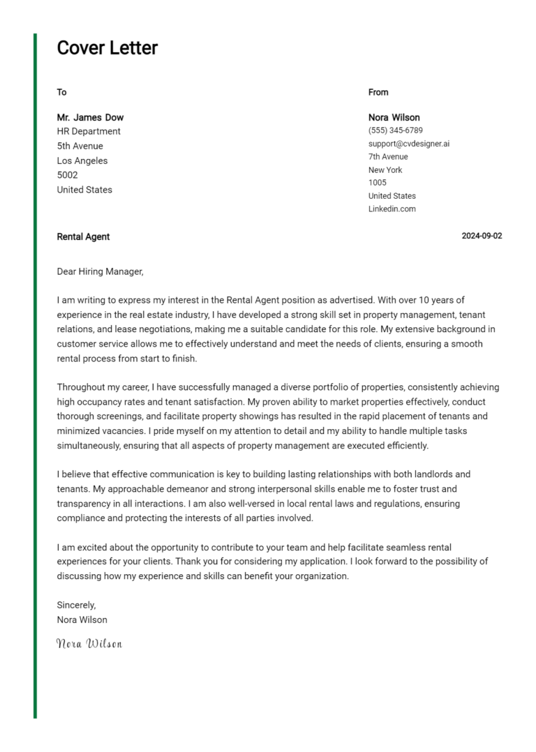 Rental Agent Cover Letter Example for 2025: Proven Tips