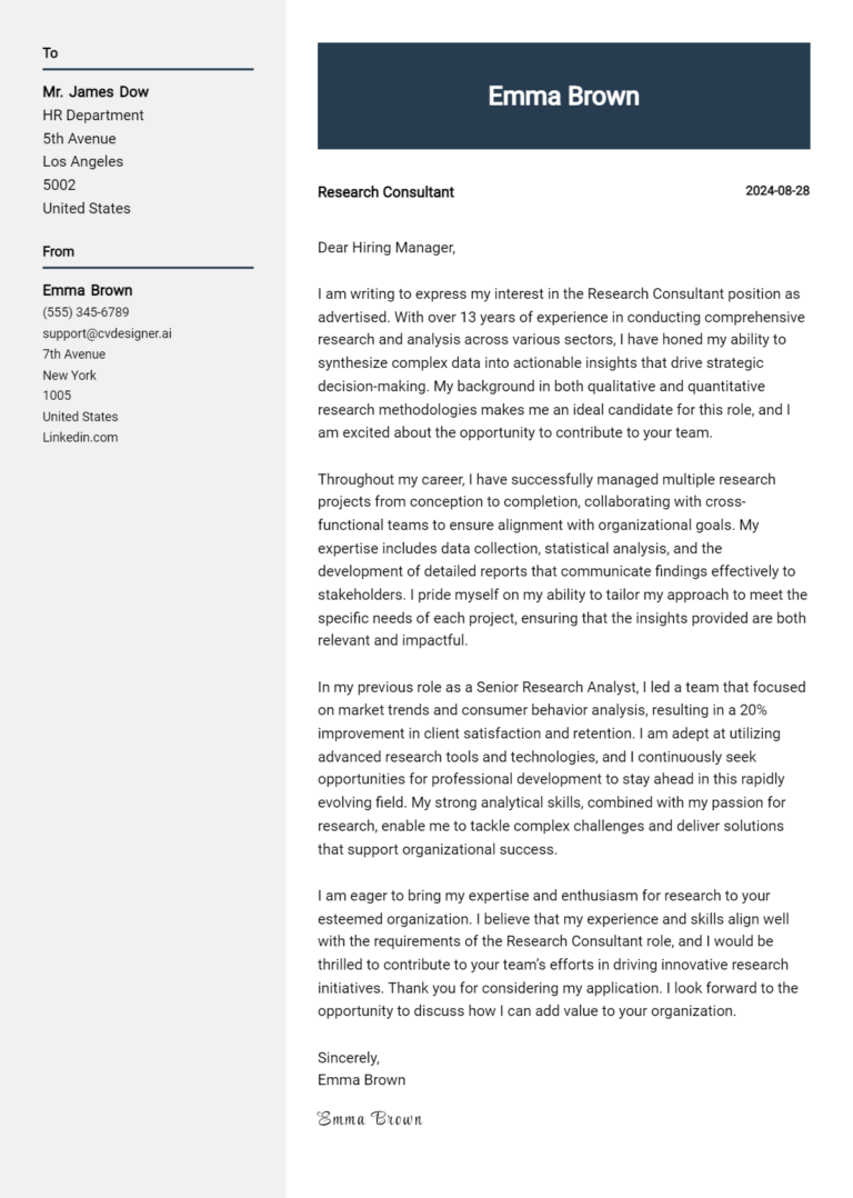 17 Research Consultant Cover Letter Example for 2025: Top CV Skills 1 17 Research Consultant Cover Letter Example for 2025: Top CV Skills