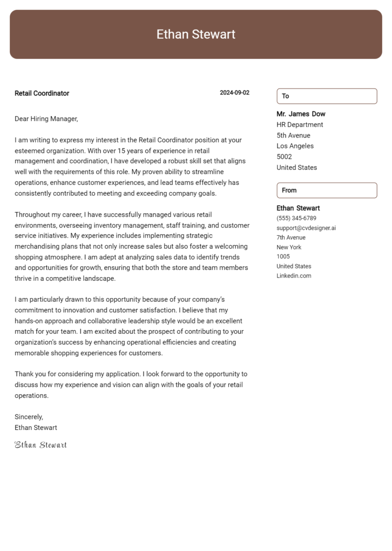 14 Retail Coordinator Cover Letter Examples for 2025: Tips & Templates