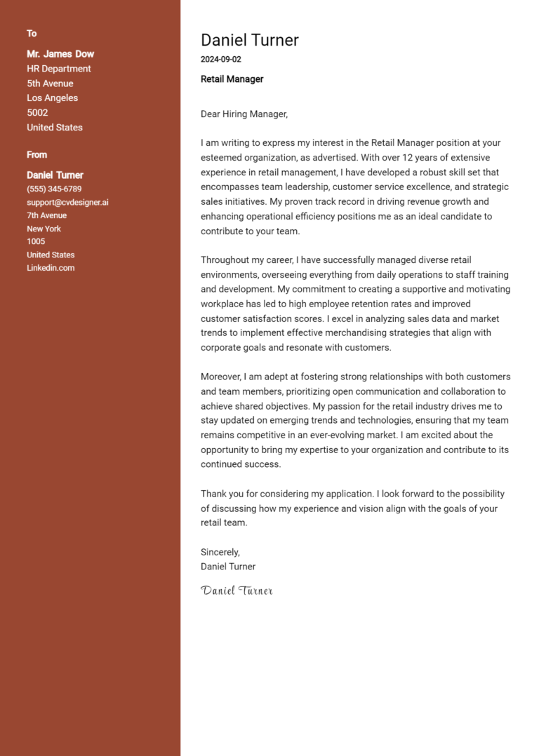 12 Retail Manager Cover Letter Examples for 2025 (Downloadable)
