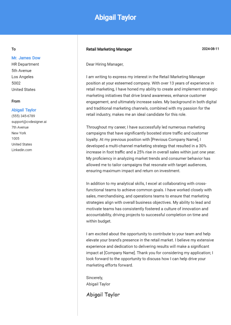 16 Retail Marketing Manager Cover Letter Examples for 2025: Tips & Templates