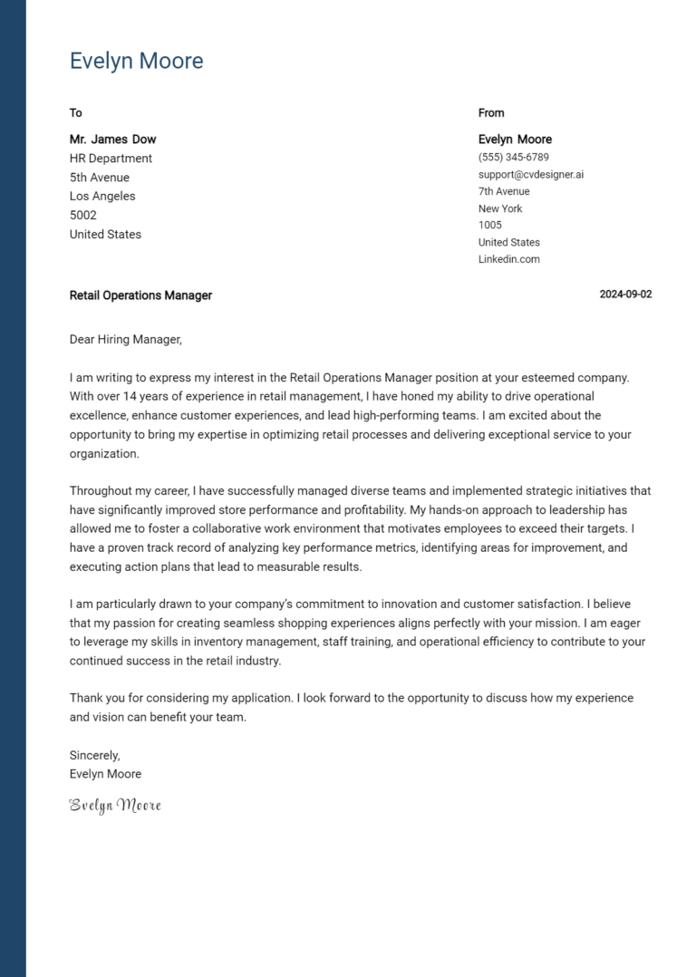 18 Retail Operations Manager Cover Letter Examples for 2025