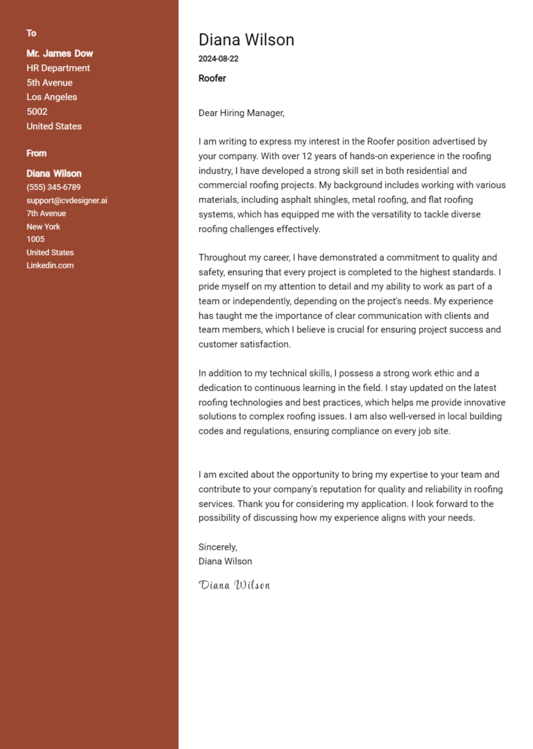 Roofer Cover Letter Example for 2025 (Download Templates)