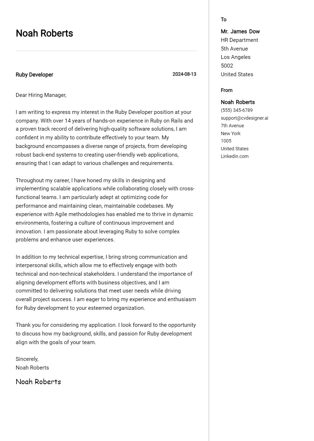 ruby developer cover letter example