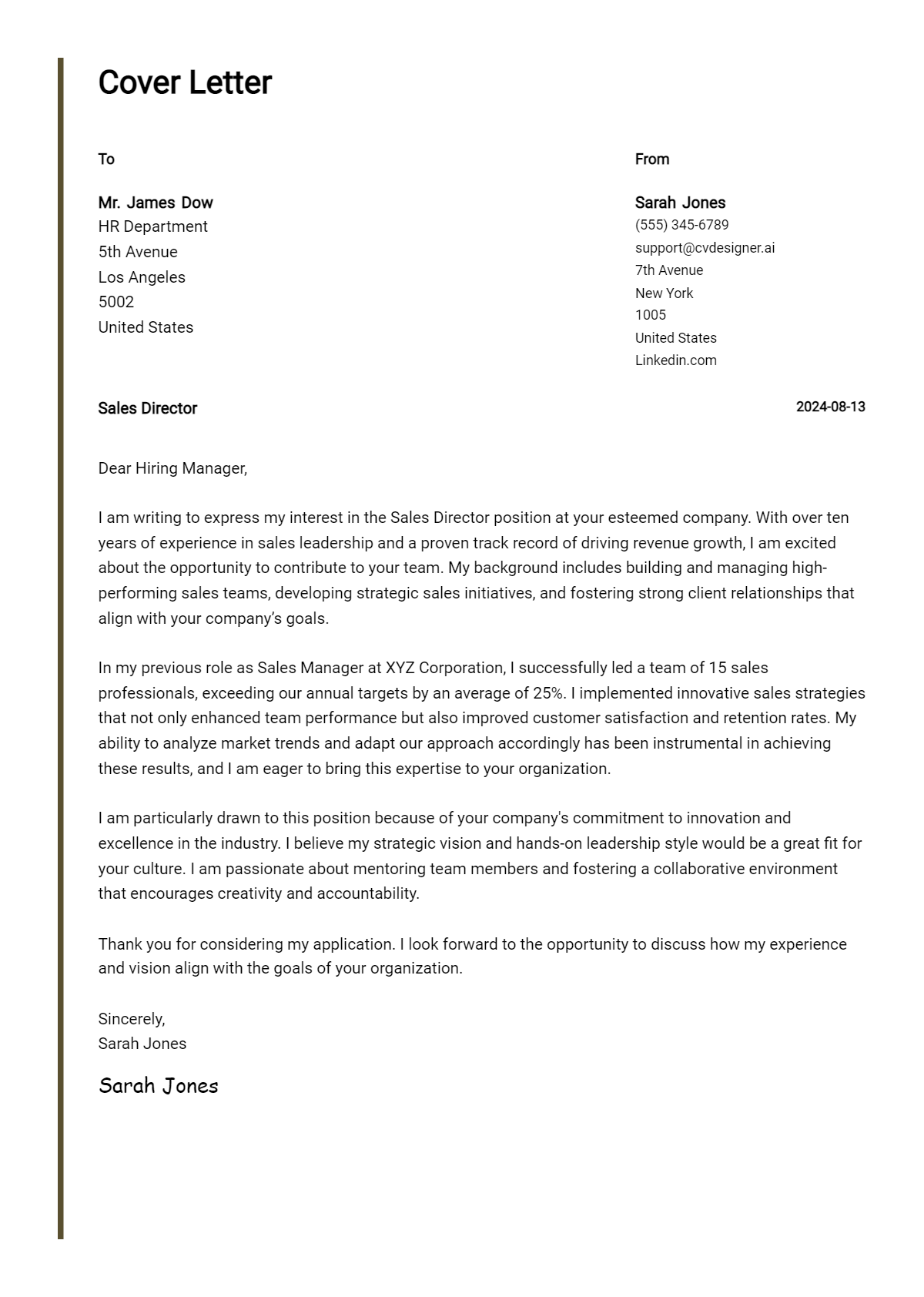 sales director cover letter example
