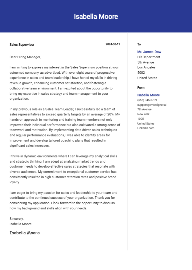 24 Sales Supervisor Cover Letter Examples for 2025: Proven Tips