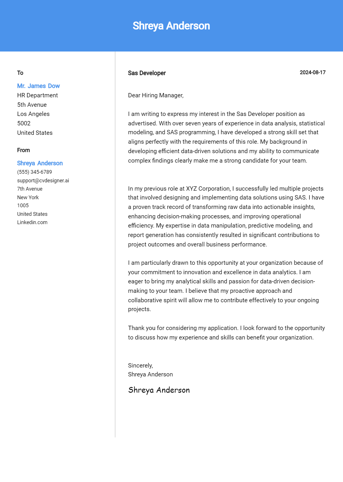 sas developer cover letter example