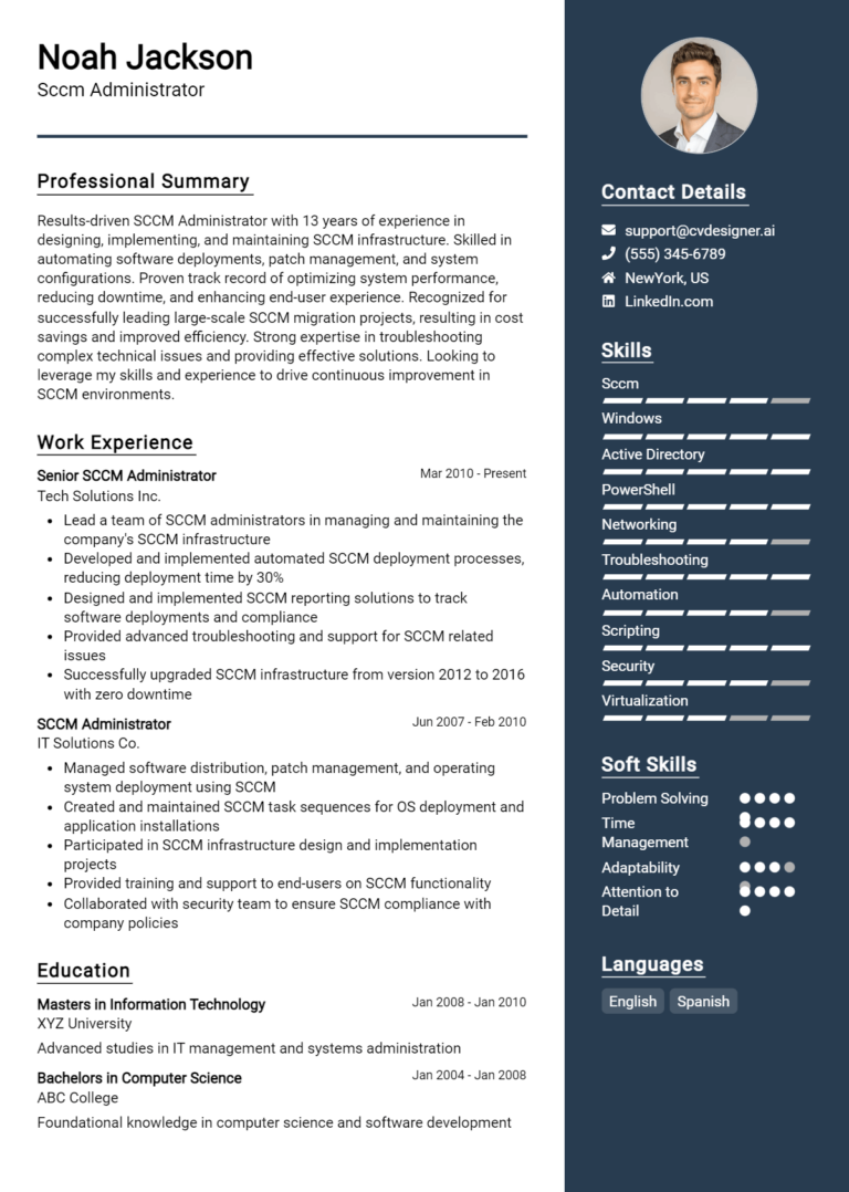 SCCM Administrator Resume Example for 2025: Top Templates