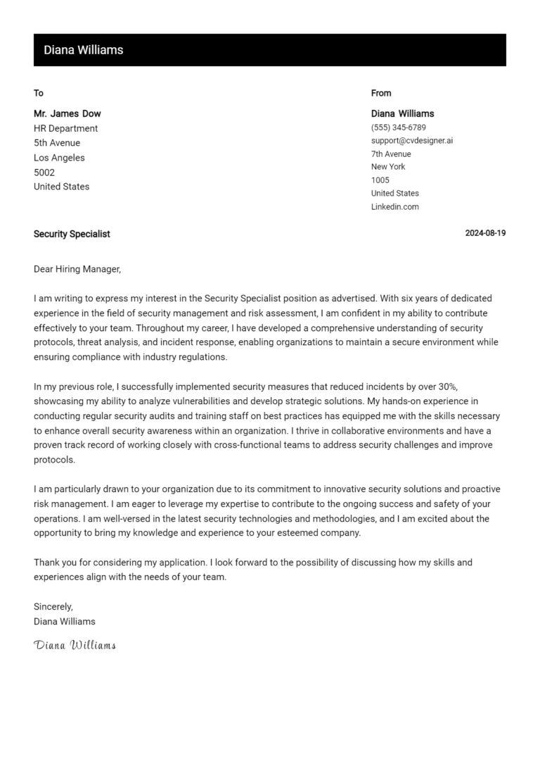 12 Security Specialist Cover Letter Example for 2025: Ultimate Guide