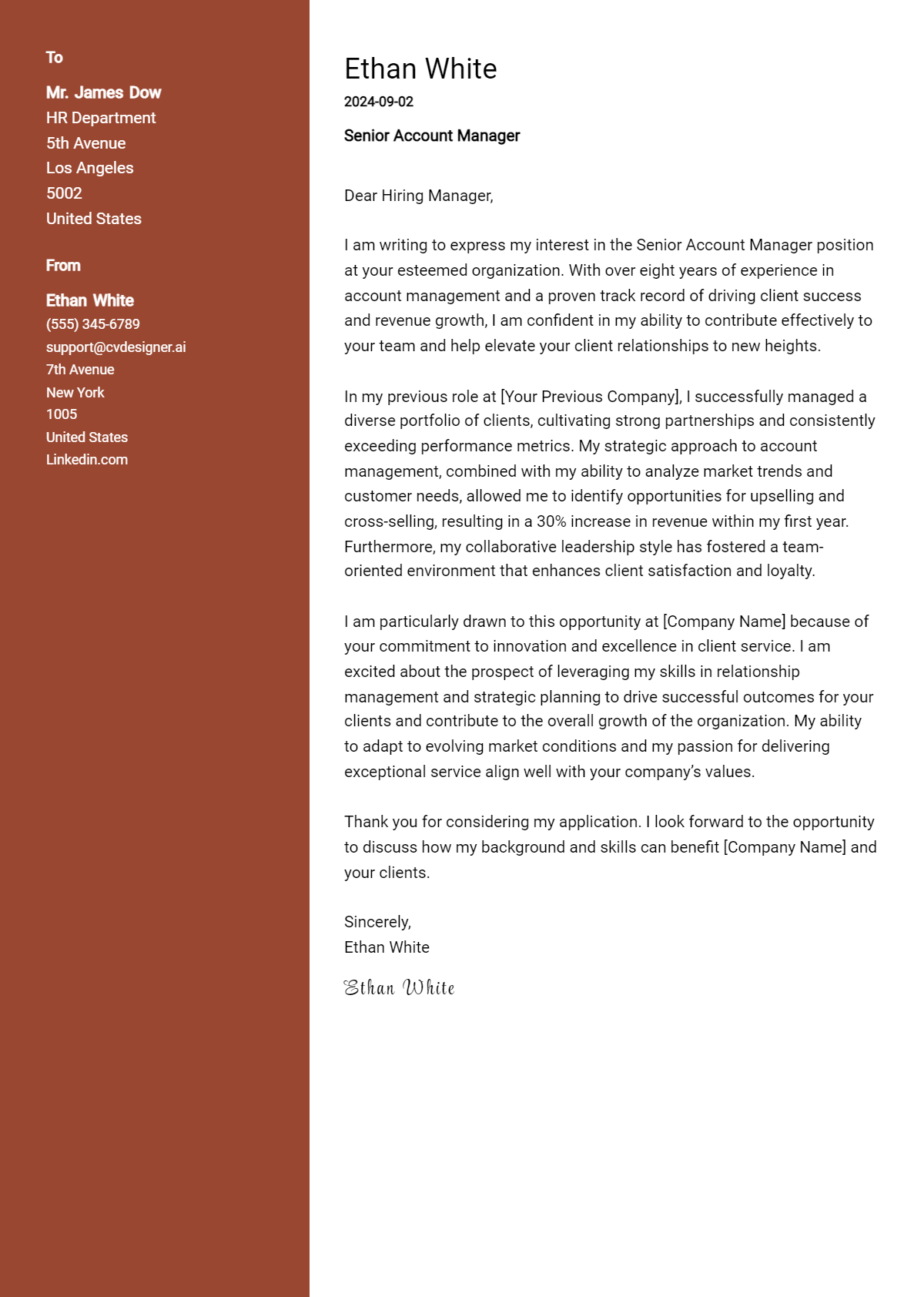 senior account manager cover letter example