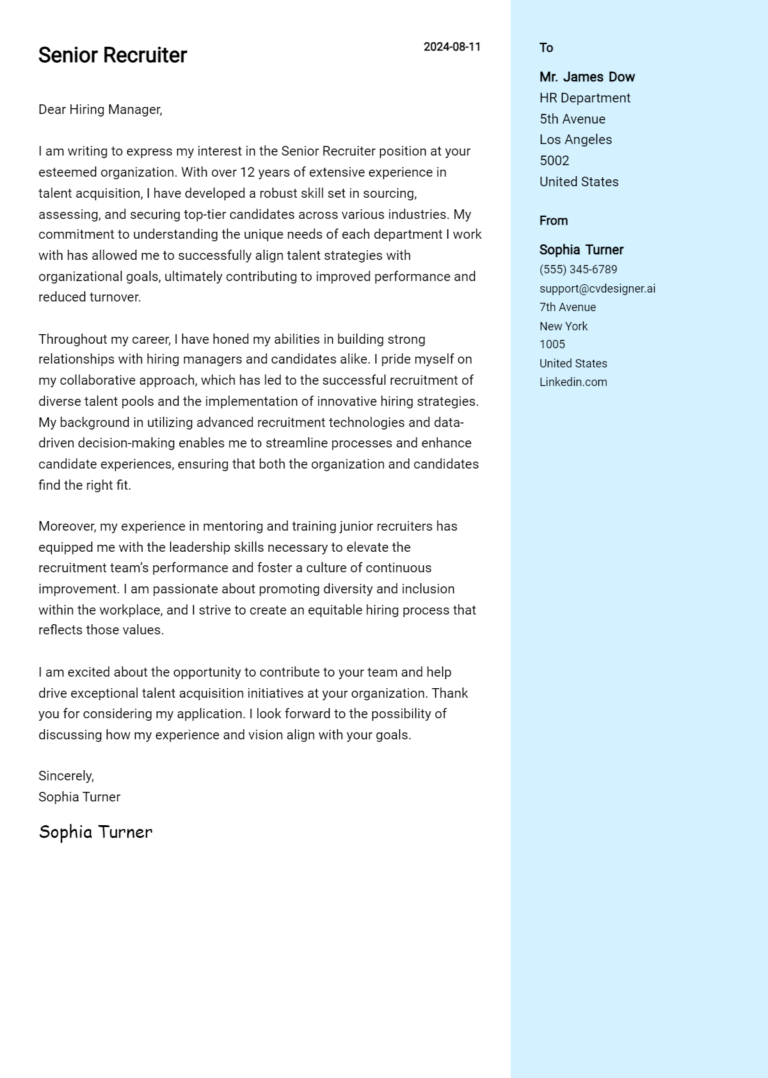 9 Senior Recruiter Cover Letter Examples and Templates for 2025