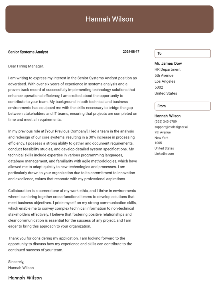 28 Senior Systems Analyst Cover Letter Examples for 2025: Free Templates